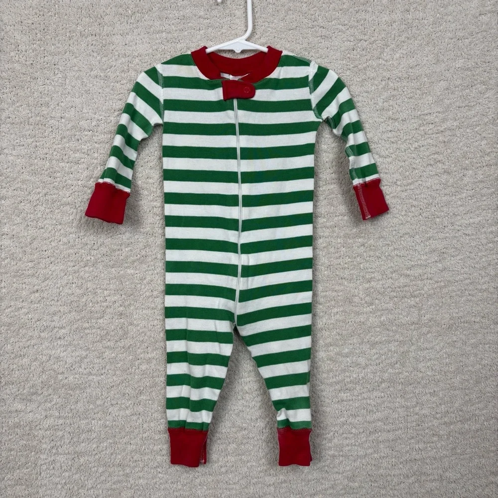 Hanna Andersson Pajamas Toddler 12-18 Months White Green Stripe Organic Cotton